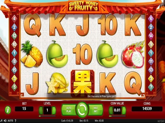 machine à sous Sweety Honey Fruity grille de jeu 5 x 3