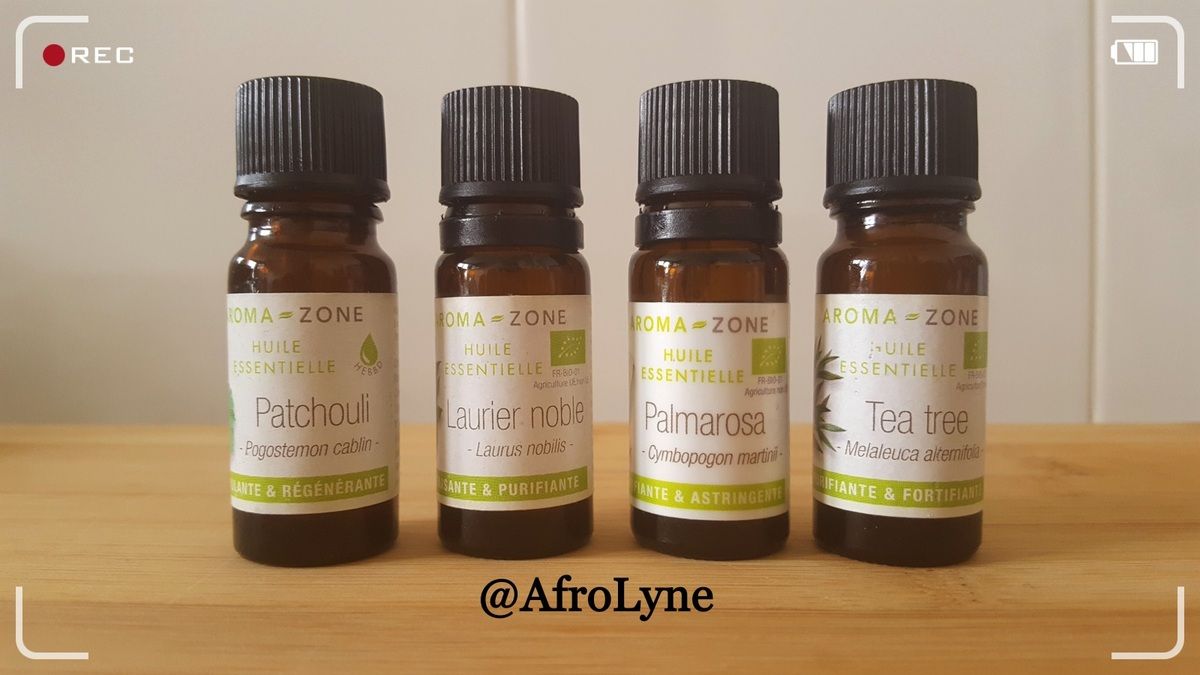 Les Huiles Essentielles de Patchouli, de Laurier noble, de Palmarosa, de Tea tree et de Cade