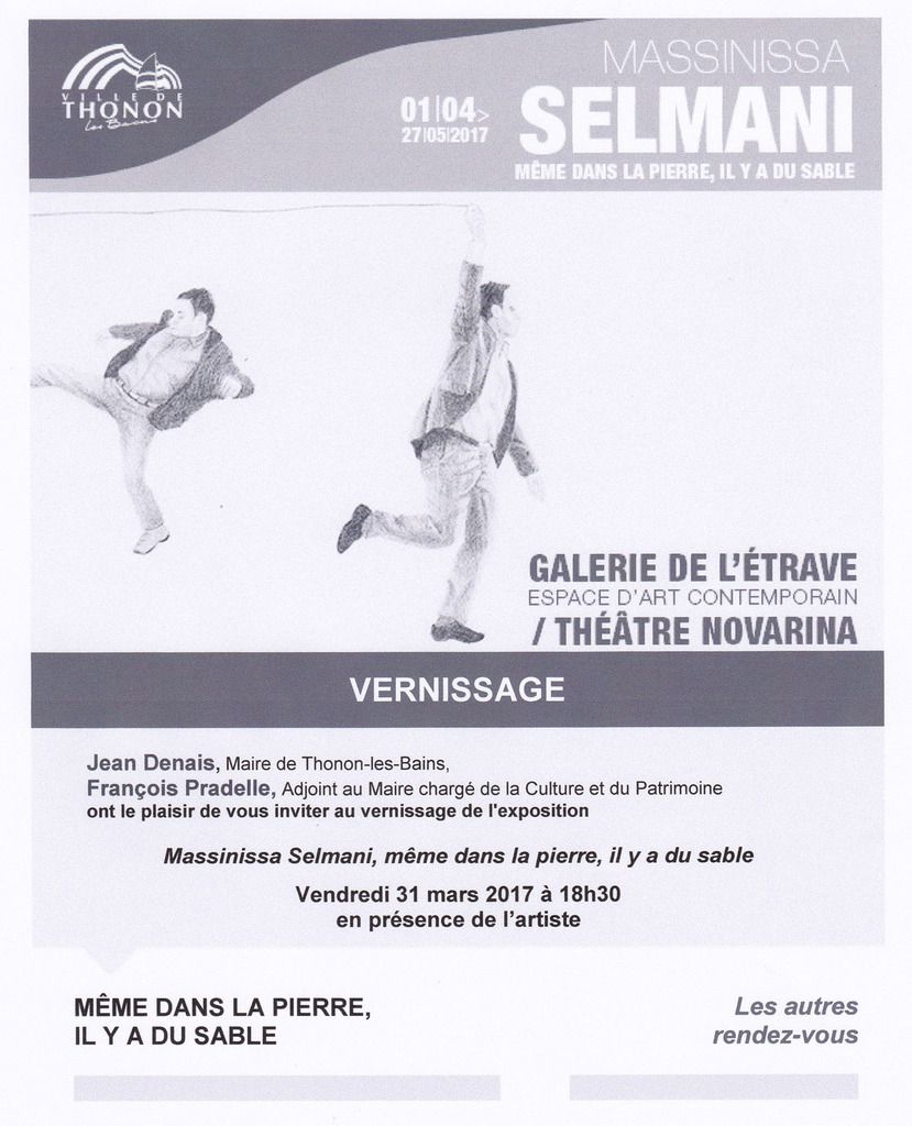 Thonon-les-Bains (74), Galerie de l'Etrave, commissariat de l'exposition : &quot;Massinissa Selmani - même dans la pierre il y a du sable&quot;, vernissage ce vendredi 31 mars 2017 à 18 h30...
