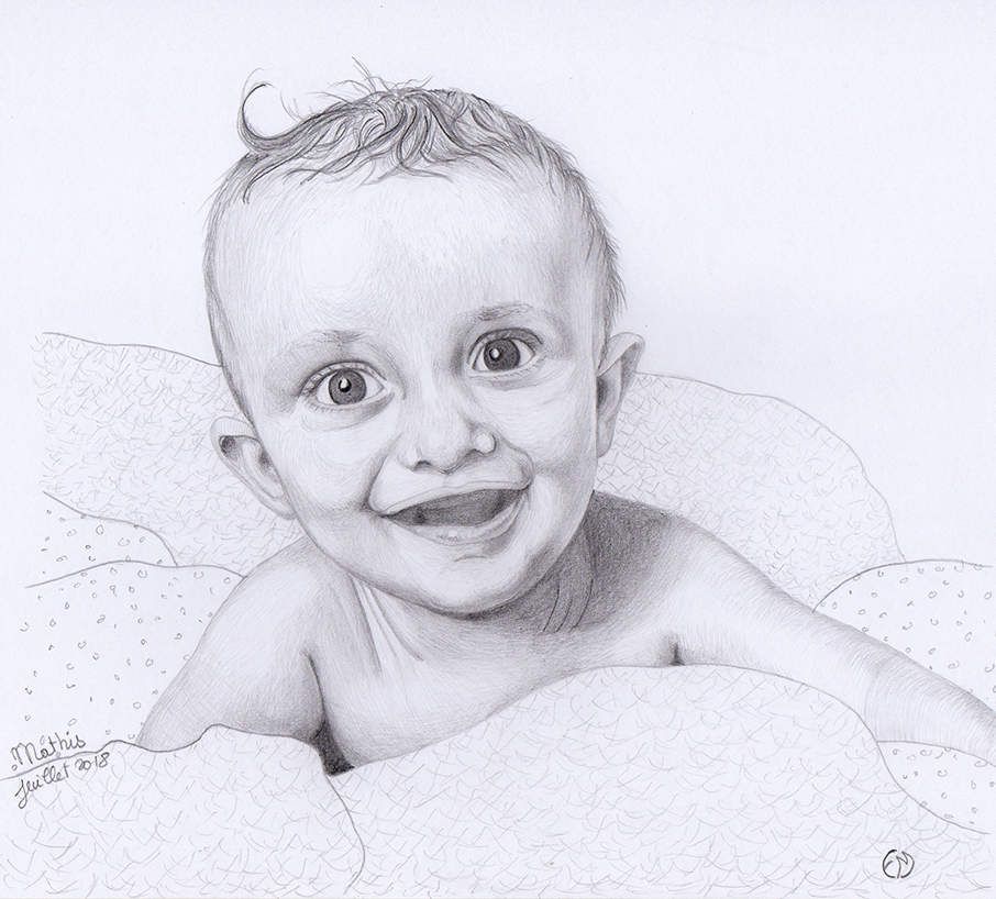 Portrait bébé au crayon graphite
