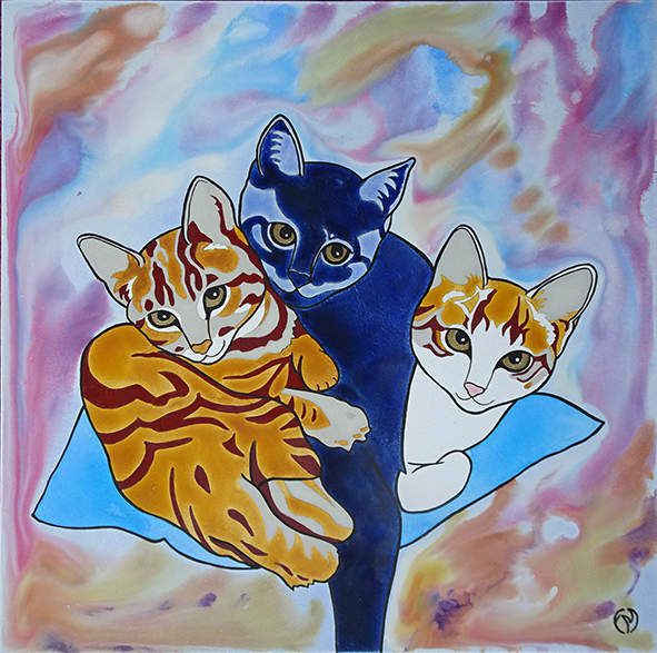 tableau peinture trois petits chats