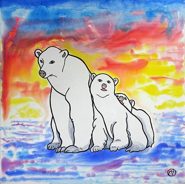 tableau peinture famille ours blancs