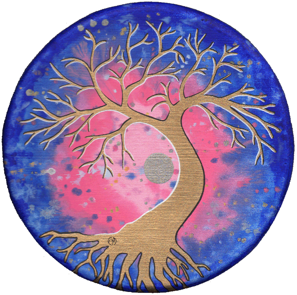 tableau peinture Arbre de Vie - diam. 20 cm - pigment or 24 carats sur l'arbre - 45 euros