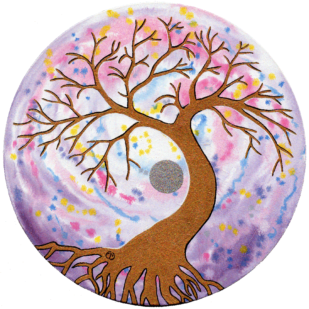 tableau peinture Arbre de Vie - diam. 18 cm - pigment or 24 carats sur l'arbre - 40 euros