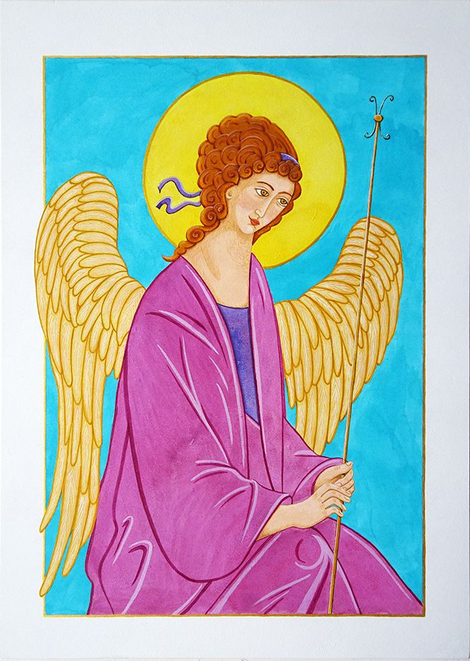 D'après l'ange de gauche de la Trinité de Roublev - Tempera sur medium - 35 x 25 cm