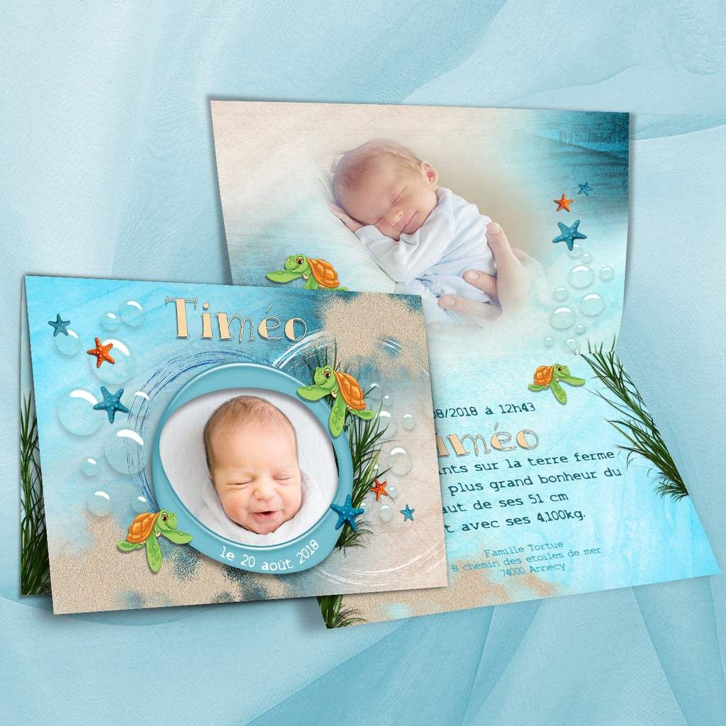 faire part de naissance marin turquoise