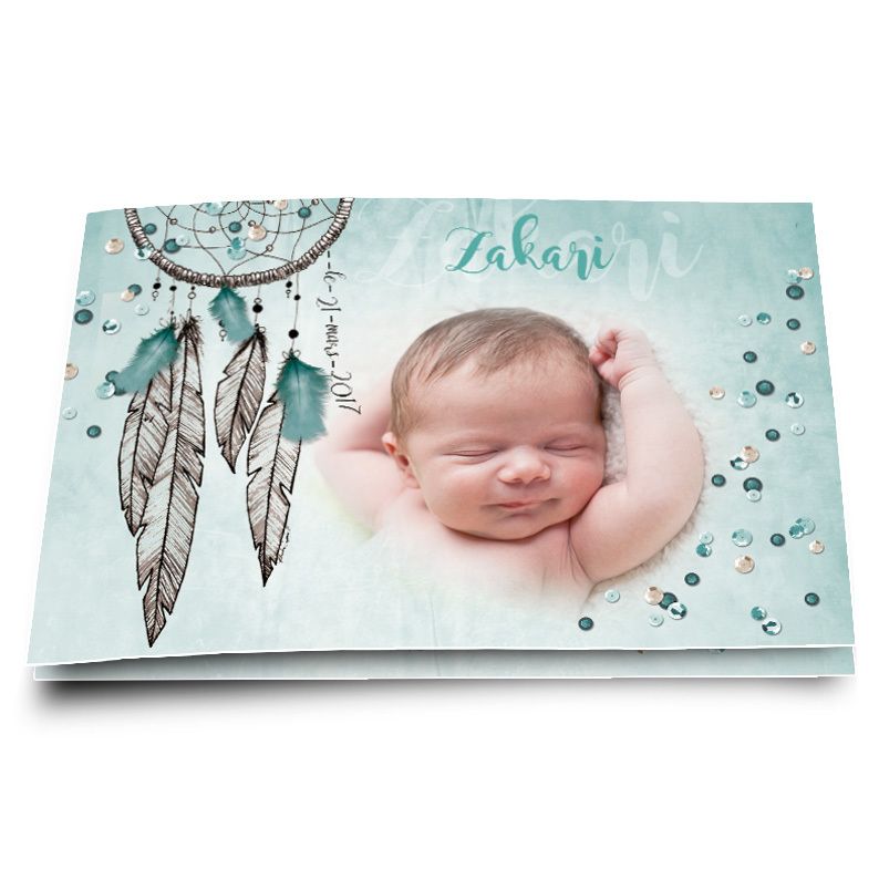 Faire-part de naissance attrape-rêve vert menthe pour garçon