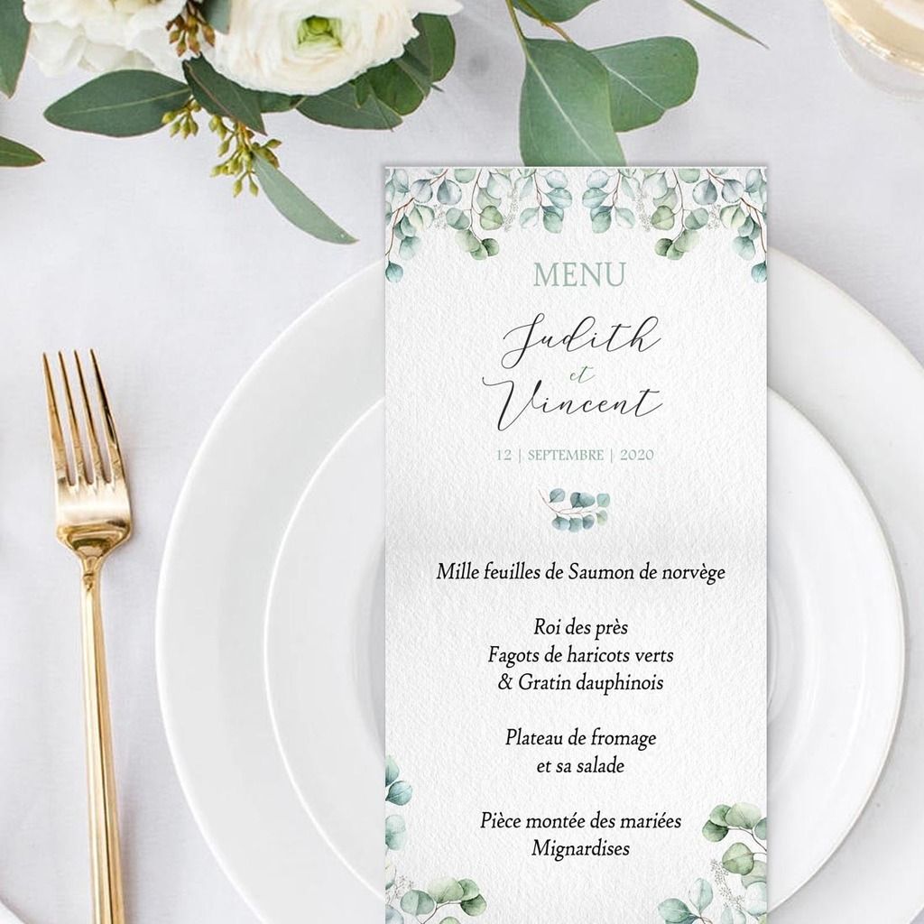 Menu de mariage eucalyptus