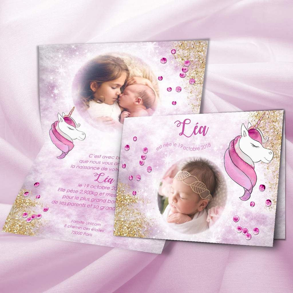 Faire-part de naissance petite licorne