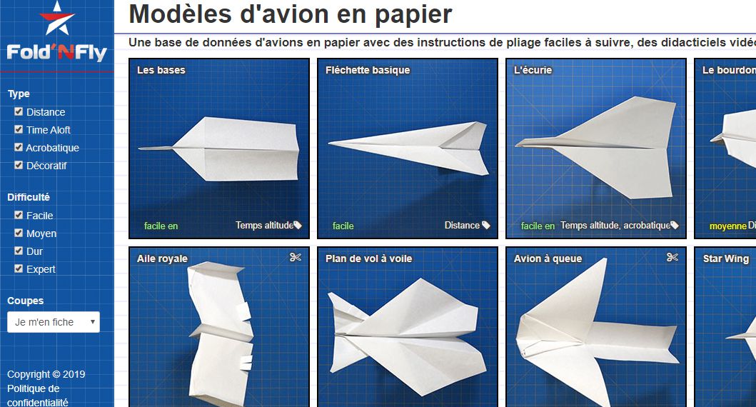 Modèles d'avion en papier