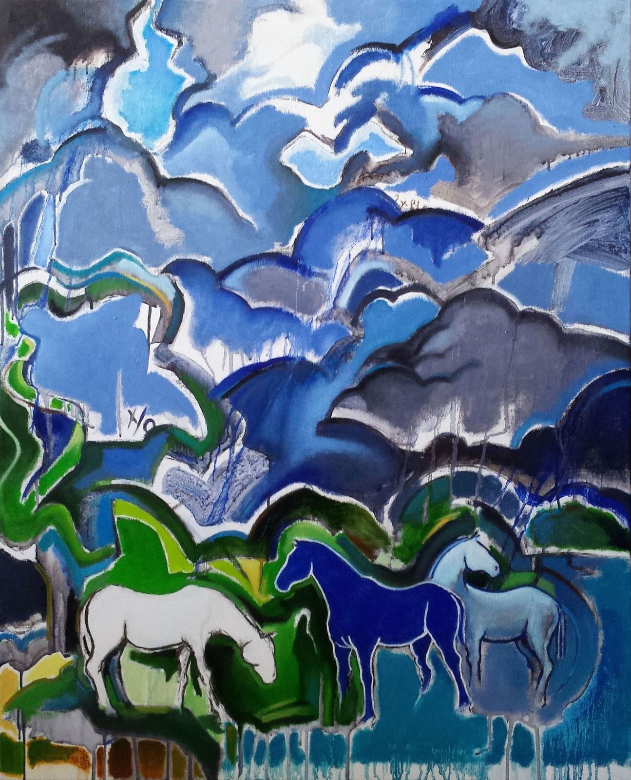 pascal buffard peinture cheval bleu Blau Reiter  blue horse thunderstorm orage