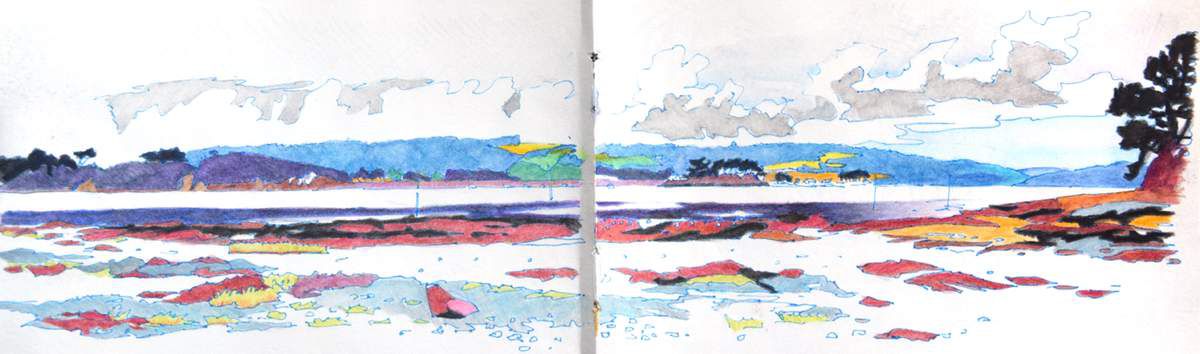 Carnet de voyage - Un recoin de la rade de Brest au crayon de couleur