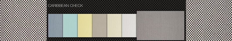 Les différentes teintes du tissu outdoor Carribean check de chez ZR, vendu par l'atelier-Cdéco