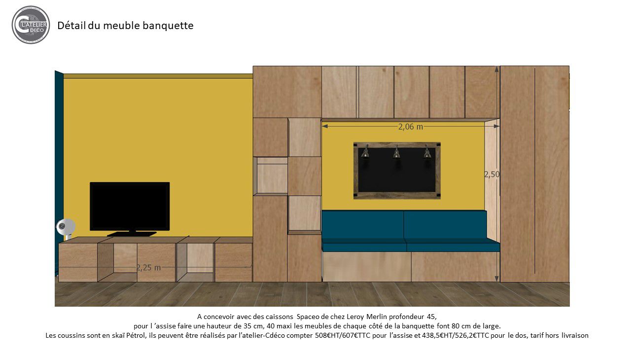 Meuble banquette, un espace convivial pleins de rangements créer par l'atelier-Cdéco, yvelines78
