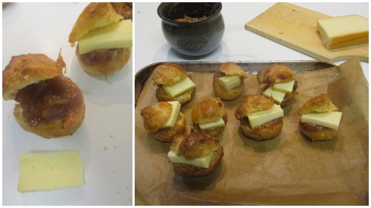 Petits choux au chutney de rhubarbe et fromage de Chimay Trappiste
