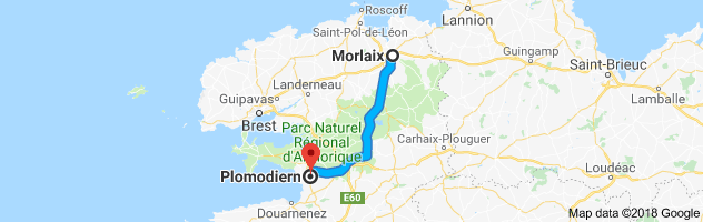 Morlaix / Plomodiern environ 70 kms.