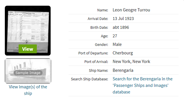 Leon Turrou passenger list Berengaria