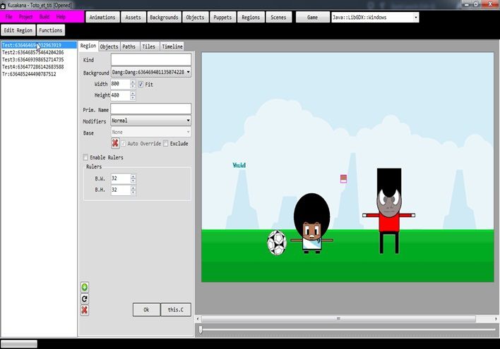 interface du logiciel de création de jeu vidéo Kusakana - RDC