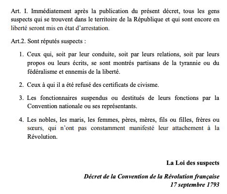 La loi des suspects après la Révolution française - police secrète