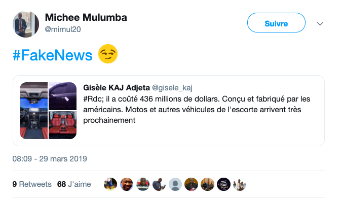 Fakenews voiture blindée de Tshisekedi