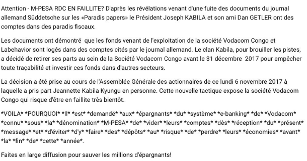 Rumeurs faillite de MPESA RDC