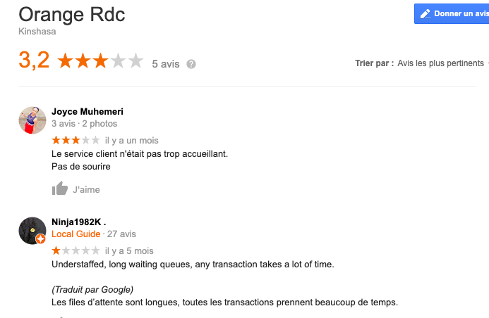 Avis des clients sur les services de Orange RDC