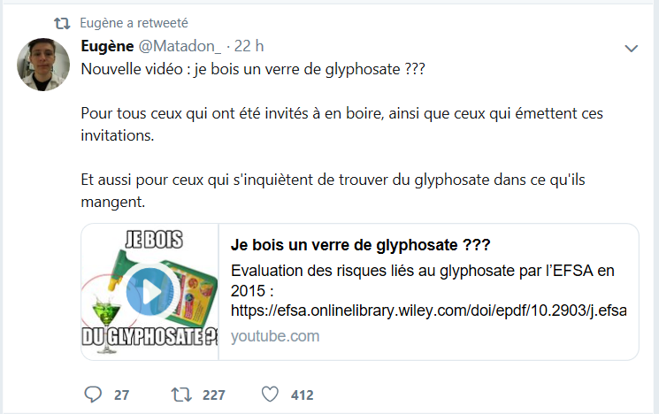 Je Bois Un Verre De Glyphosate De M Eugene Matadon Sur Youtube Agriculture Alimentation Sante Publique Soyons Rationnels