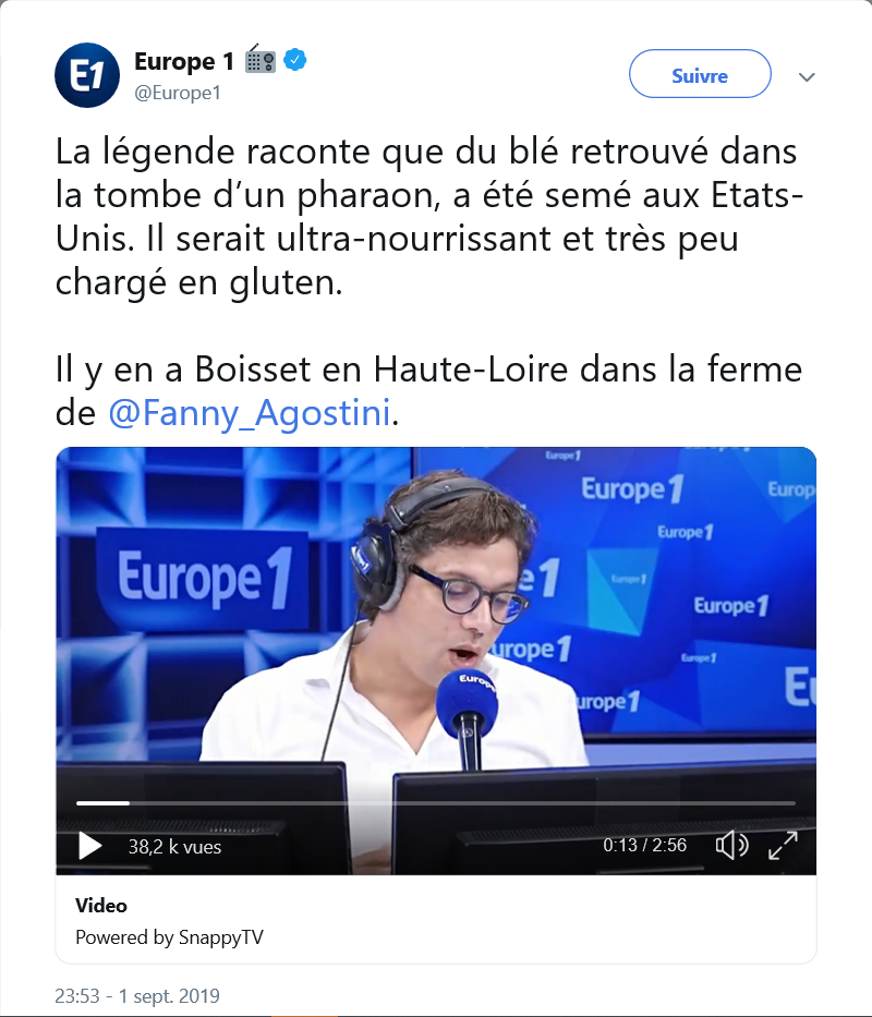 La fable du blé des pharaons sur Europe 1 l'agriculture pour bobos