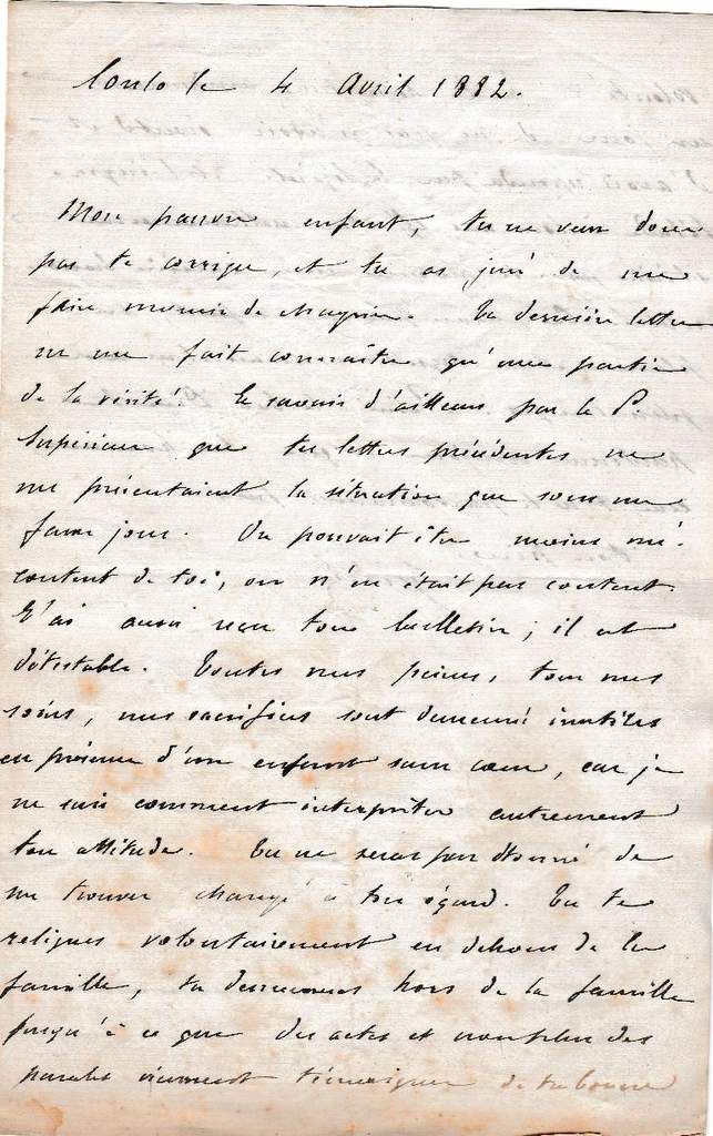 Lettre de Henri Desgrées du Loû à son fils Emmanuel - 04/04/1882 ...