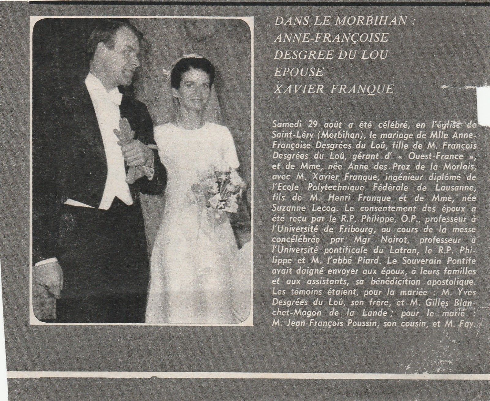 Dans le Morbihan: Anne-Françoise Desgrées du Loû épouse Xavier Franque ...