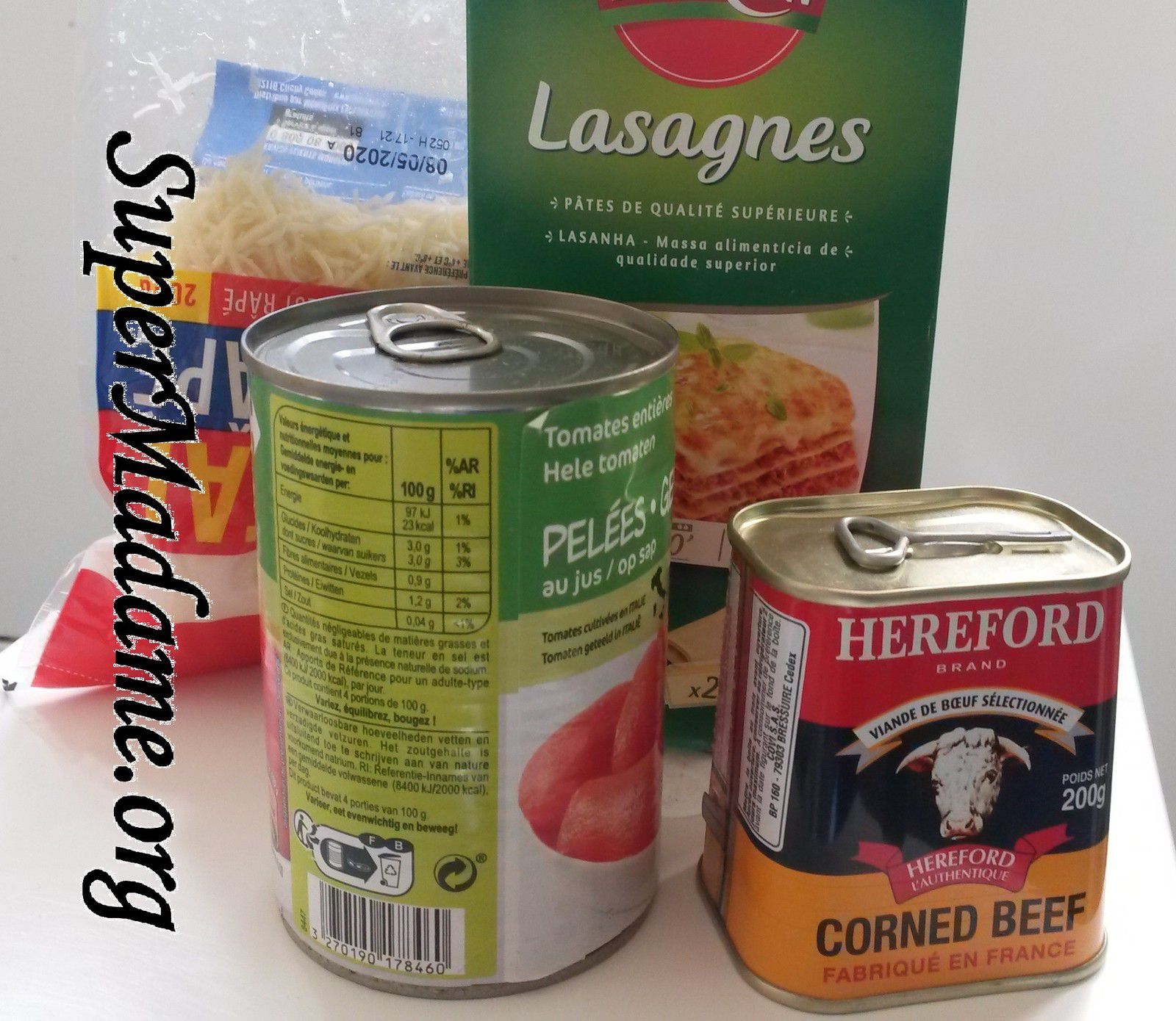 Recette du placard Plat lasagnes 4 ingrédients corned beef tomate râpé