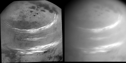 Cassini photographie des nuages brillants sur Titan