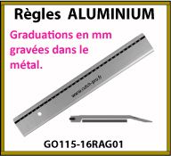 Regles de bureau en aluminium graduations gravees dans le metal grande precision au trait pour les professionnels toutes dimensions disponibles - GO115-16RAG01