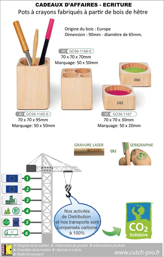 Pots a crayons ensemble de bureau en bois avec marquage publicitaire fabrication europeenne GO36-FSC1160.