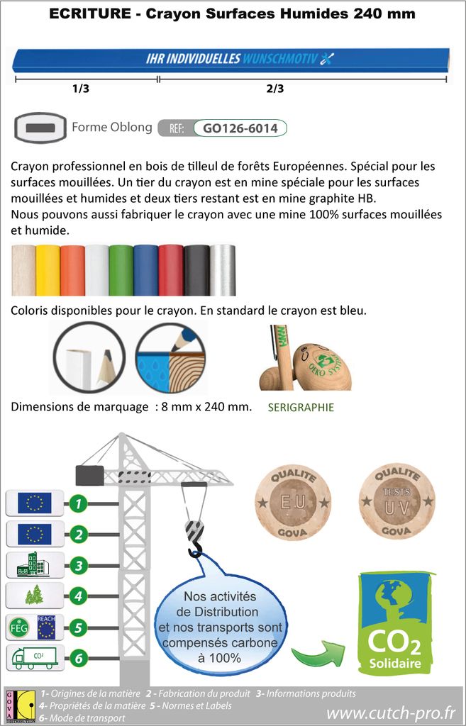 Crayon professionnel pour surfaces humides et mouillées 