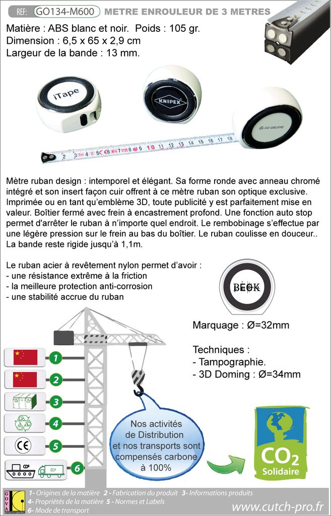 Mètre ruban de 3 mètres 