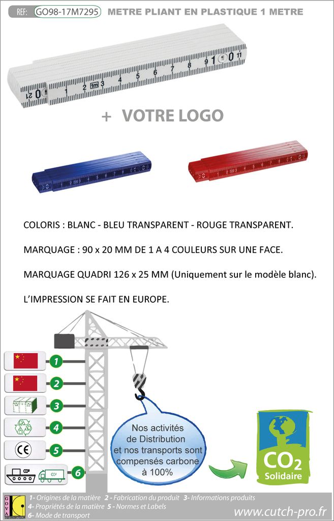 Mètre pliant 1m en plastique