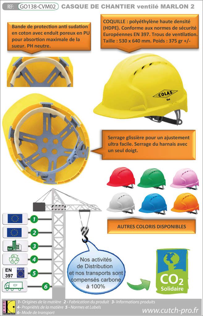 Casques de chantier professionnels différents coloris