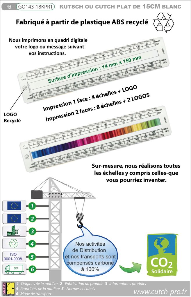 Kutch plat de 15 cm en plastique recyclé avec impression en quadri digitale - GO143-18KPR1