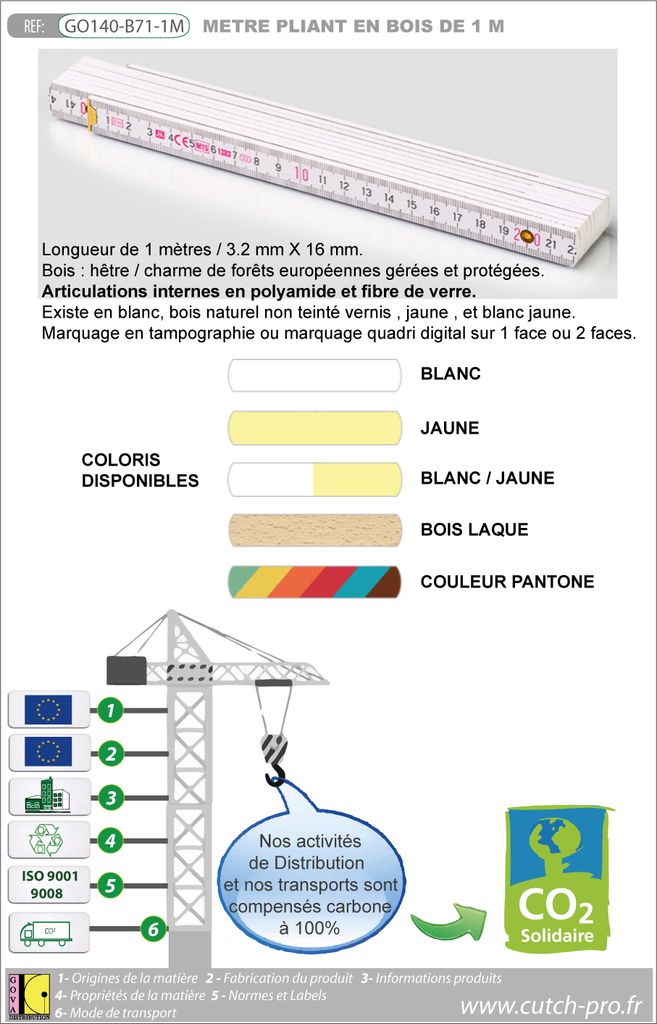 Mètre pliant en bois professionnel d'une longueur de 1 mètre avec impression en quadri