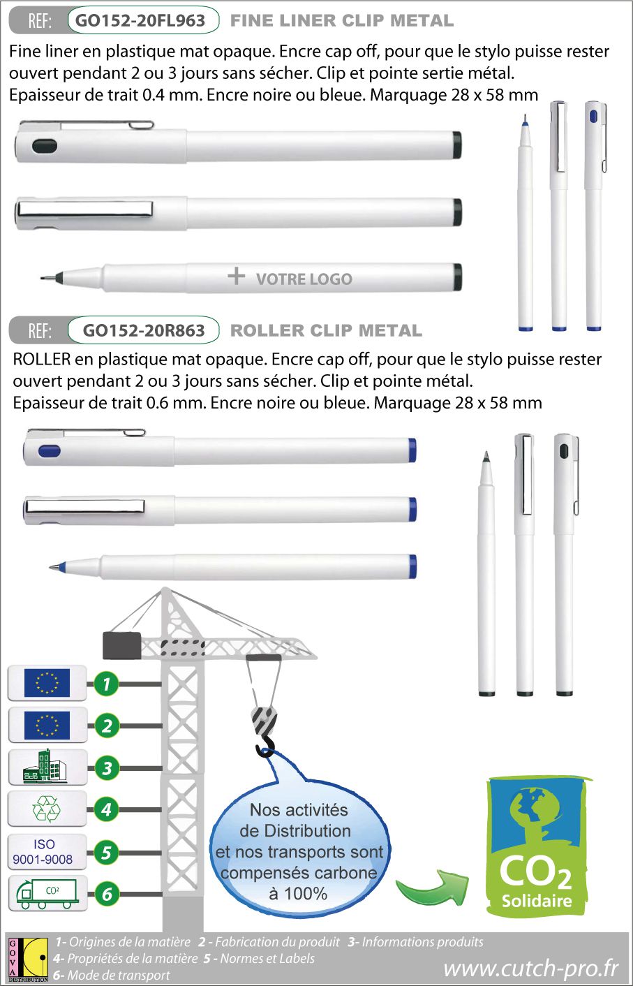 Fine liner et roller clip métal pour architectes - GO152-20FL963