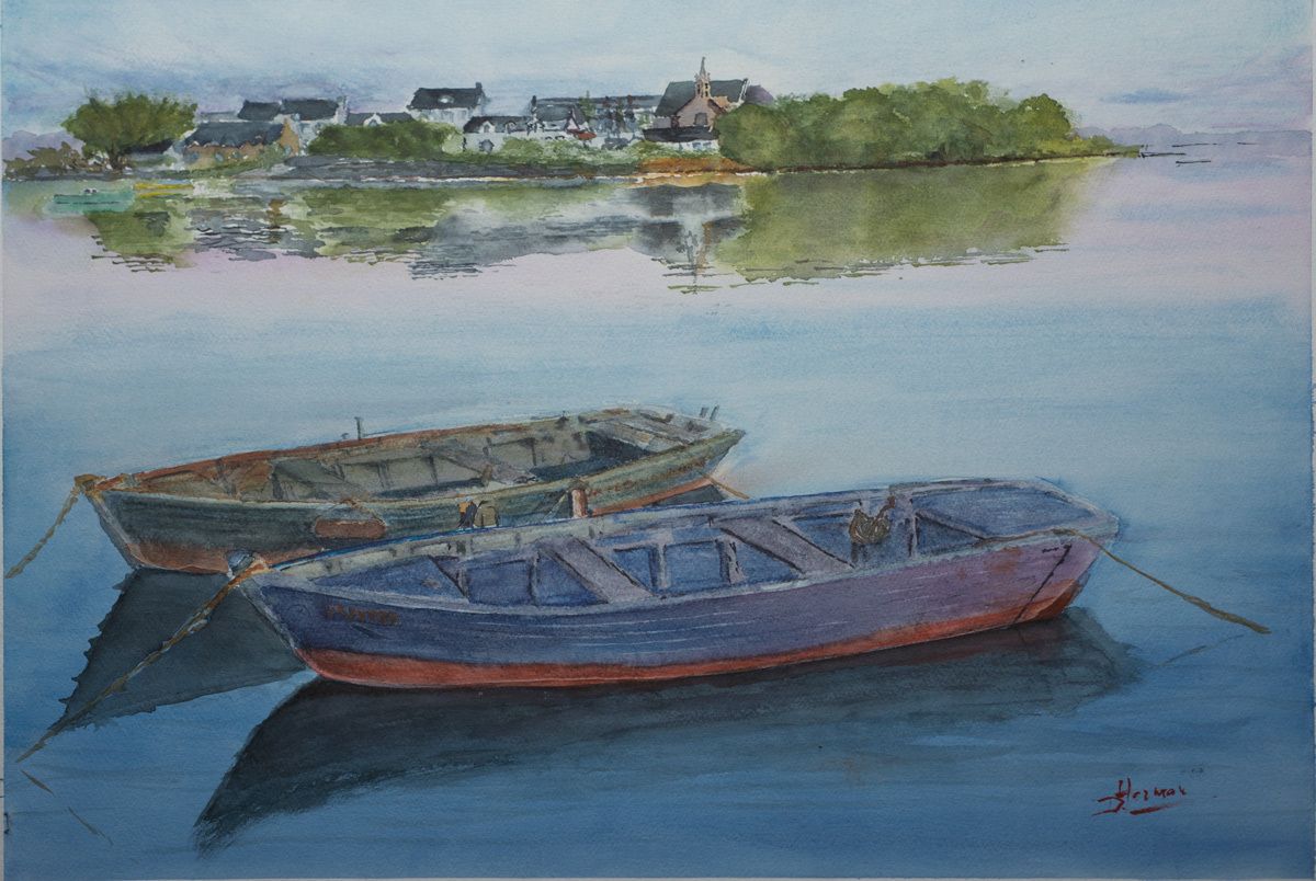 Aquarelle vue sur Saint Cado Désiré George HERMAN