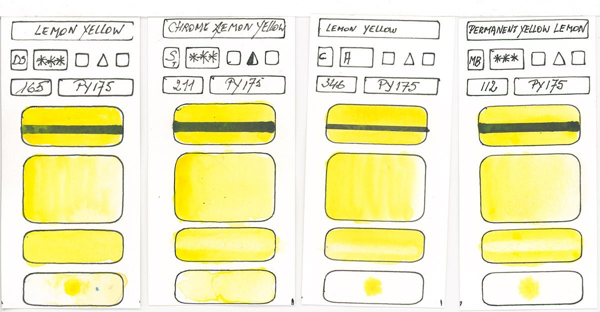 Yellow Watercolour Paint swatches based on pigment PY175