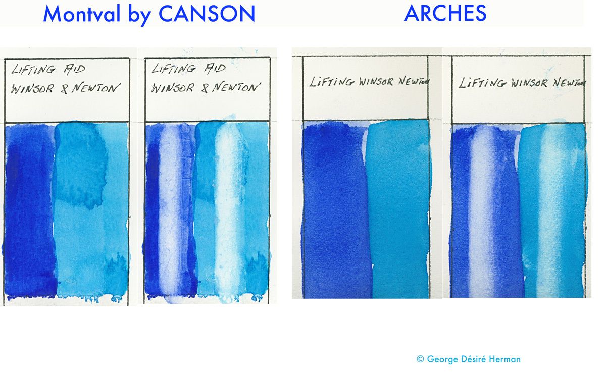 Comparatif Ouverture des Blancs . : Aquarelle appliquée sur couche de Lifting Preparation de Winsor & Newton