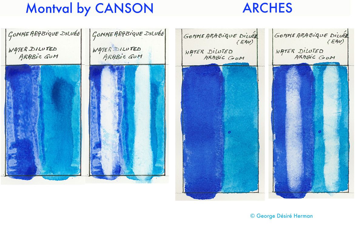 Comparative Lifting : Watercolor applied on Diluted Liquid Arabic Gum Layer Using a dilution of 50/50