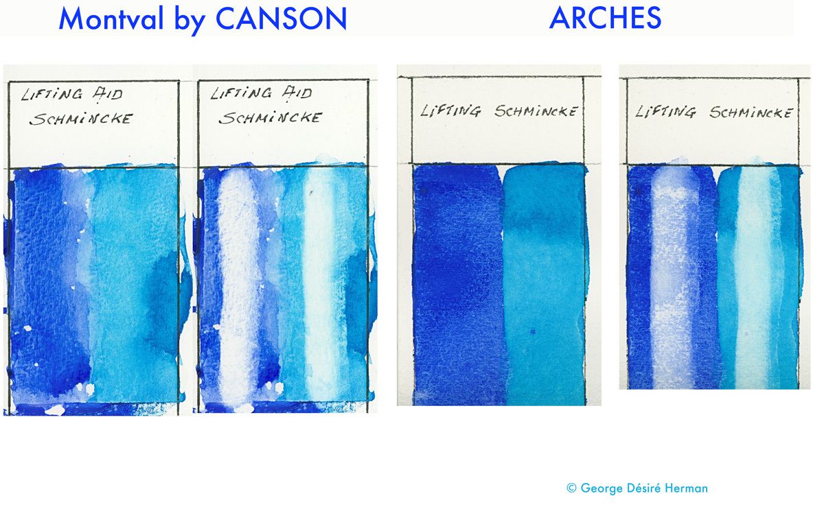 Comparative Lifting : Watercolor applied on a layer of Aqua Lift Off by Schmincke