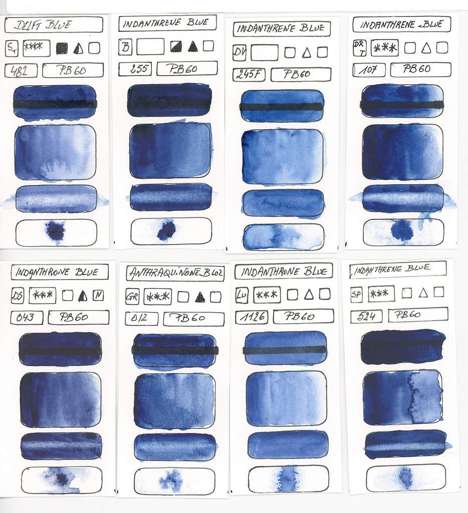 Blue watercolor paint based on PB60 Aminoanthraquinone pigment