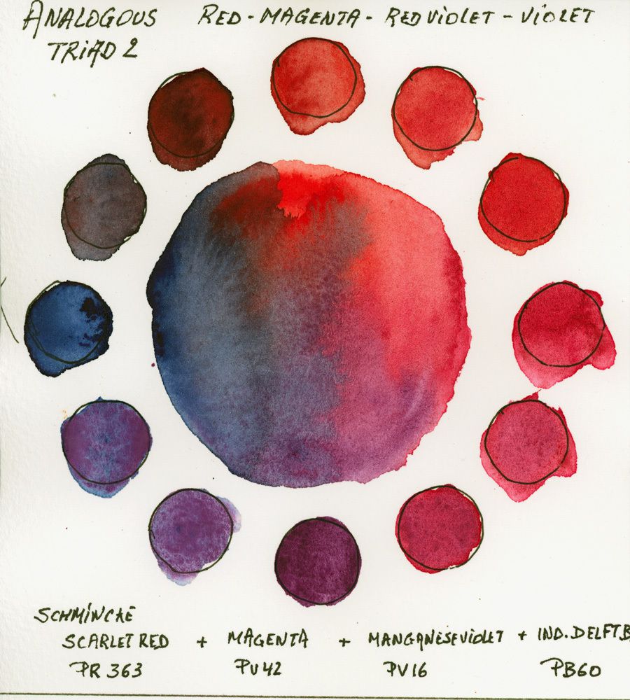Analogous Tetrad Red to Blue with Schmincke Horadam Watercolors
