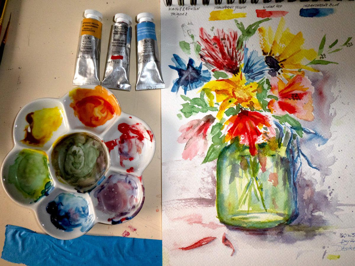 Modern Palette with watercolors by Winsor & Newton: Study of a vase with flowers