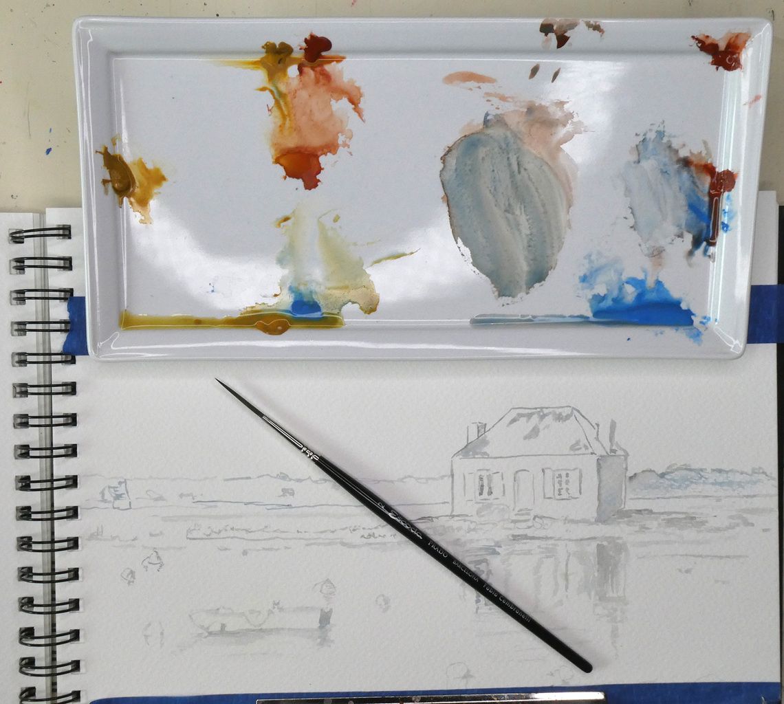 Croquis à l'aquarelle pour la réalisation de la peinture n°8 du défi avec la triade des Opaques